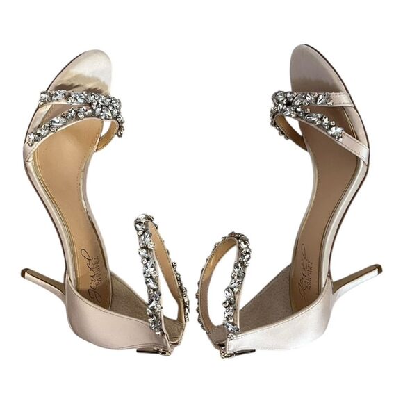 Badgley Mischka | Caroline Champagne Embellished Strap Evening Shoe Heels 6.5 - Picture 4 of 13
